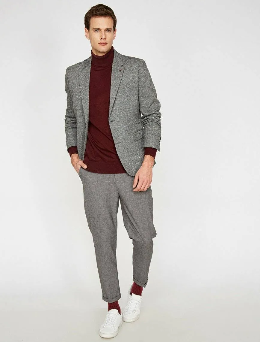 10838 Grey Self Patterned Blazer