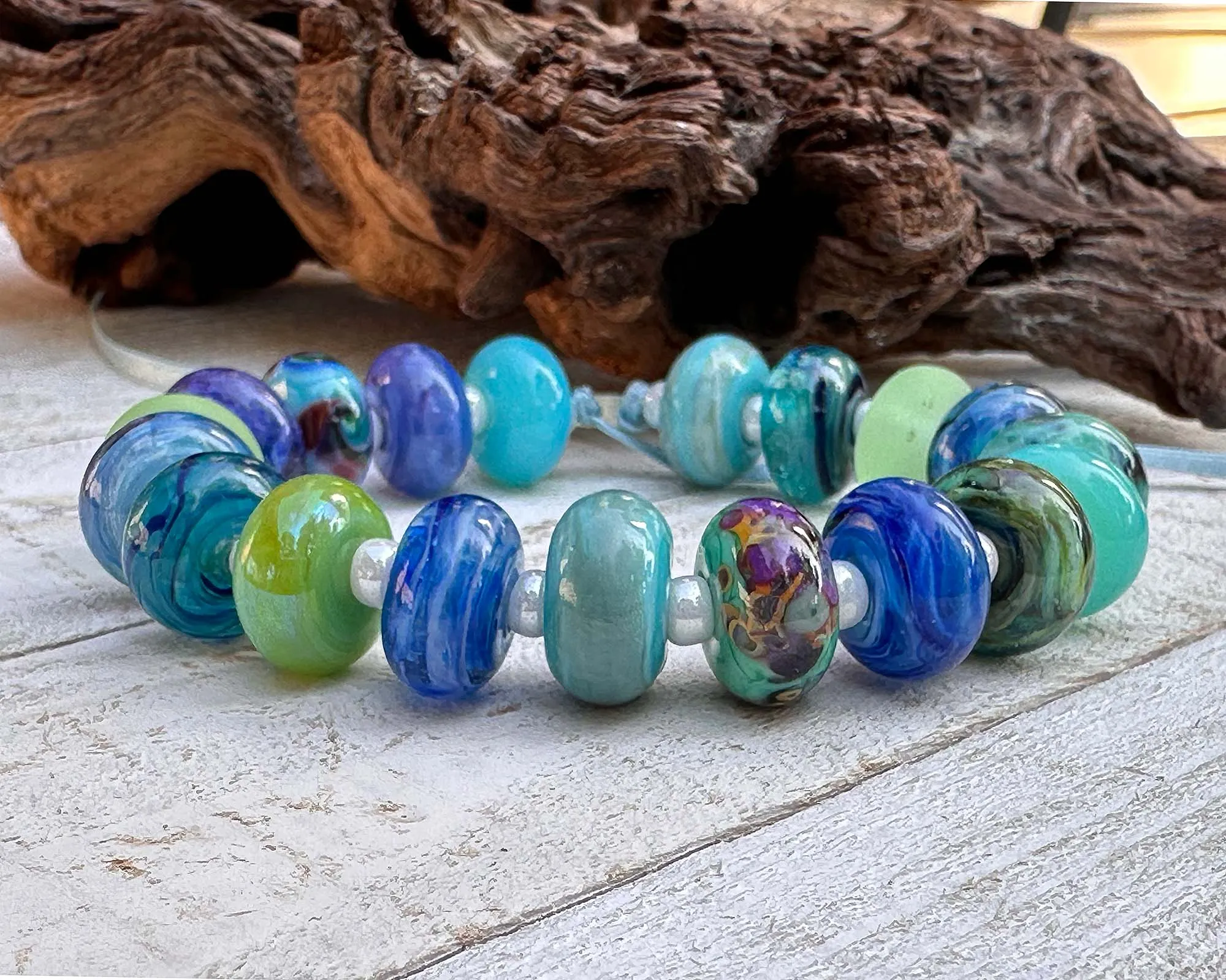 19 Turquoise & Green Mix Lampwork Beads Set SRA