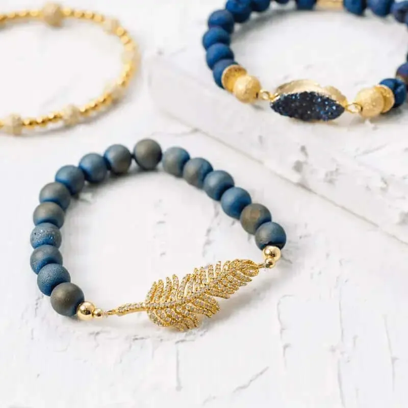 Capri Blue Druzy Leaf Stretch Bracelet