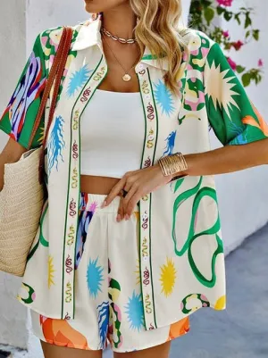 Coral - Patterned Short Co/Ord Set