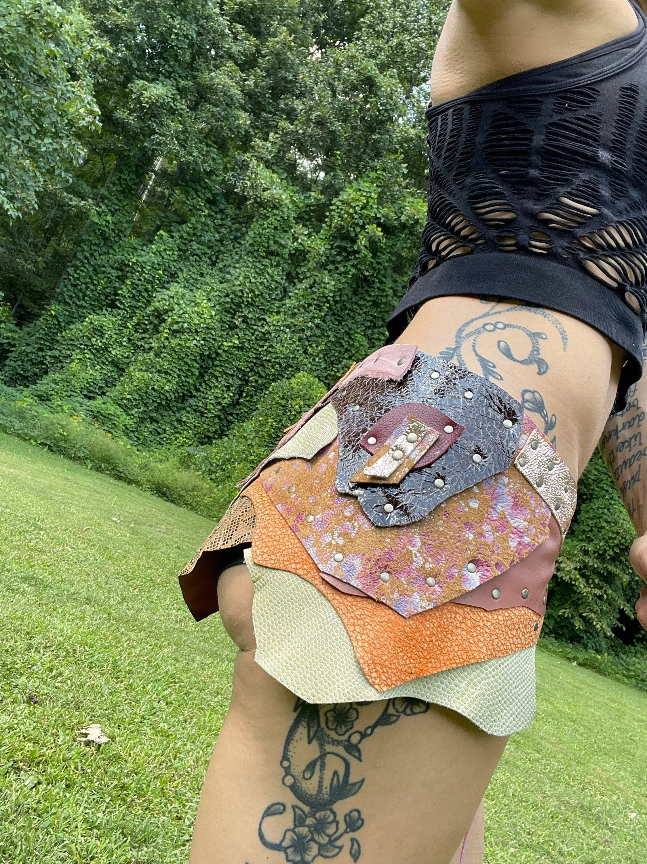 COTTON CREAM, Pink Beige Goddess Skirt, Leather Utility Belt, Burning Man Skirt, Sexy Pink Rave Costume