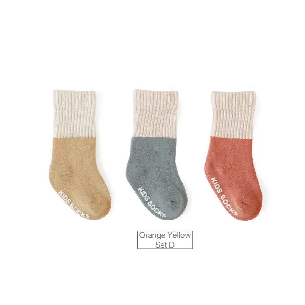 Creamy Color Block Winter Thick Socks [Set of 3]
