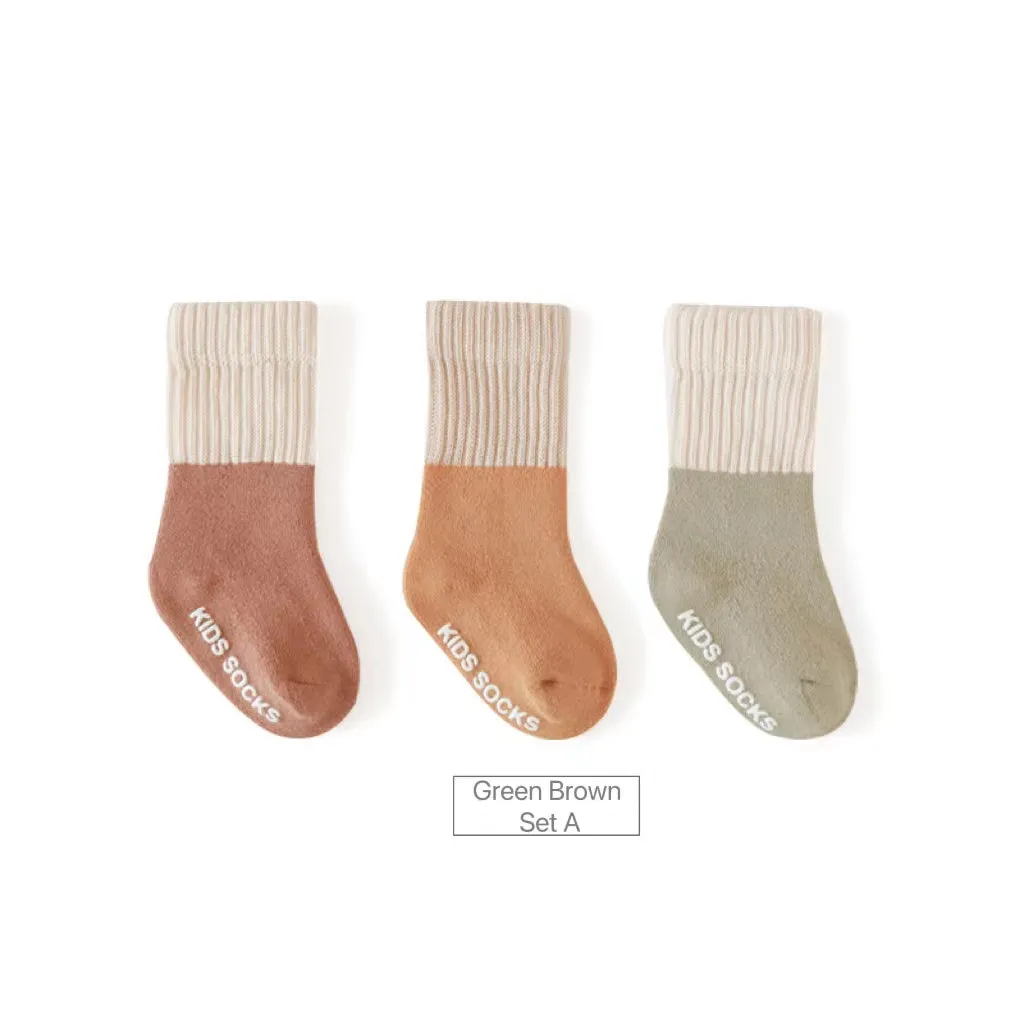 Creamy Color Block Winter Thick Socks [Set of 3]