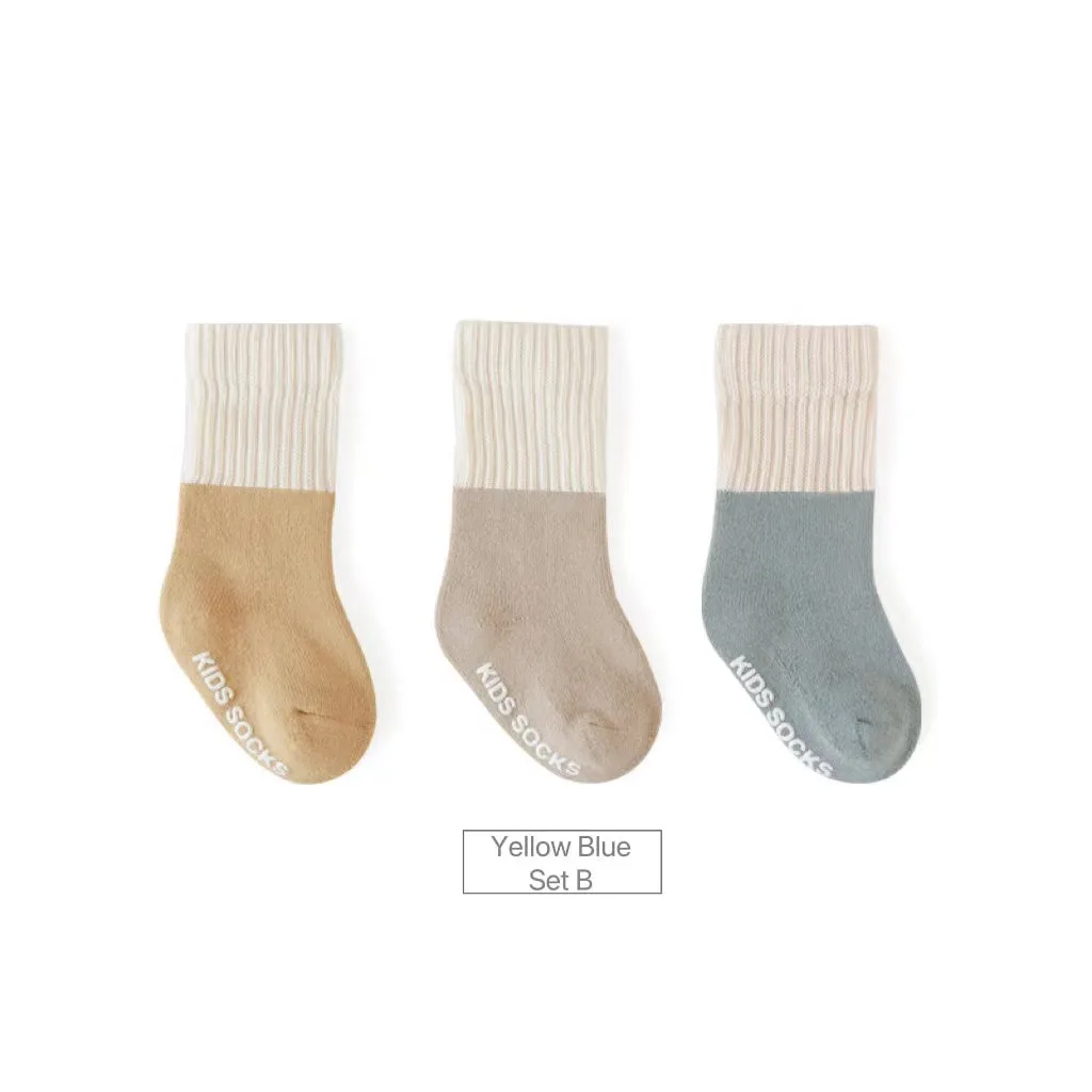 Creamy Color Block Winter Thick Socks [Set of 3]