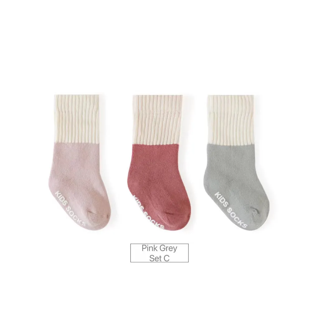 Creamy Color Block Winter Thick Socks [Set of 3]