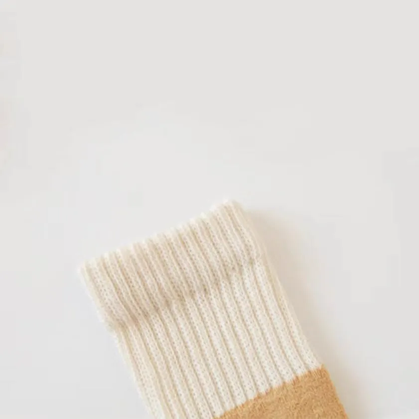 Creamy Color Block Winter Thick Socks [Set of 3]