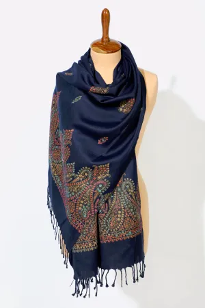 Dark Blue Embroidered Shawl