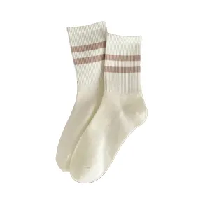 FLOOF Striped Crew Sock in Beige/Khaki