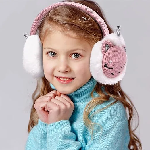 Gifts Treat Girls Ear Muffs Knit Earmuffs Unicorn Winter Warm Soft Adjustable Ear Warmer for Girls, Pink Unicorn, M