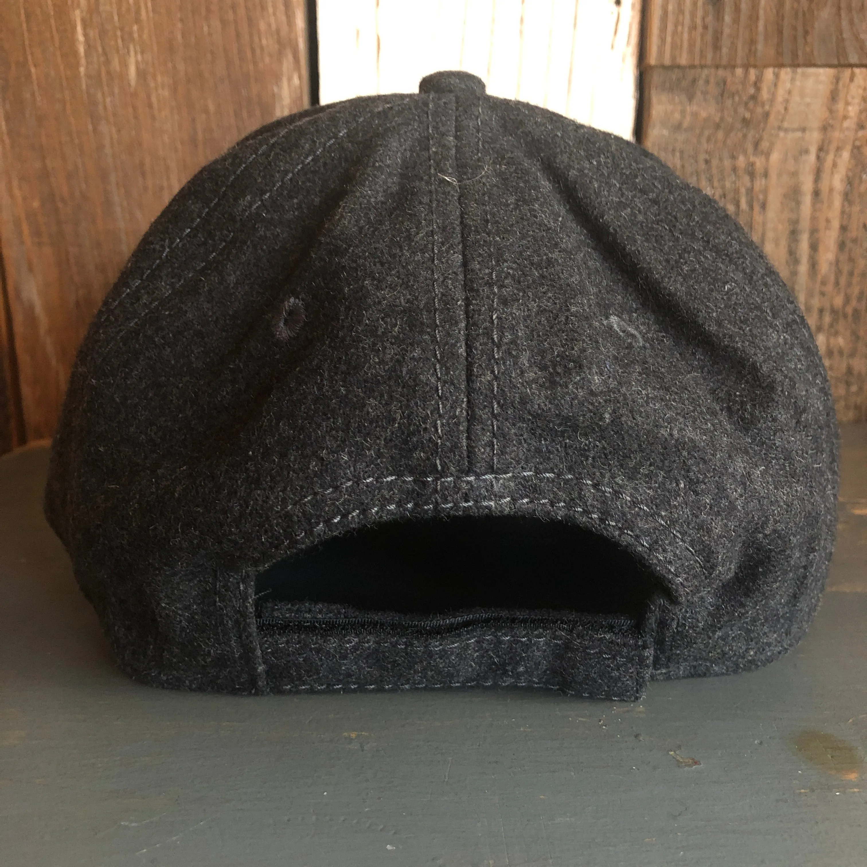 Hermosa Beach SURFING GRIZZLY BEAR 5 Panel Low Profile Melton Wool Blend Baseball Cap with Velcro Closure - Heather Black