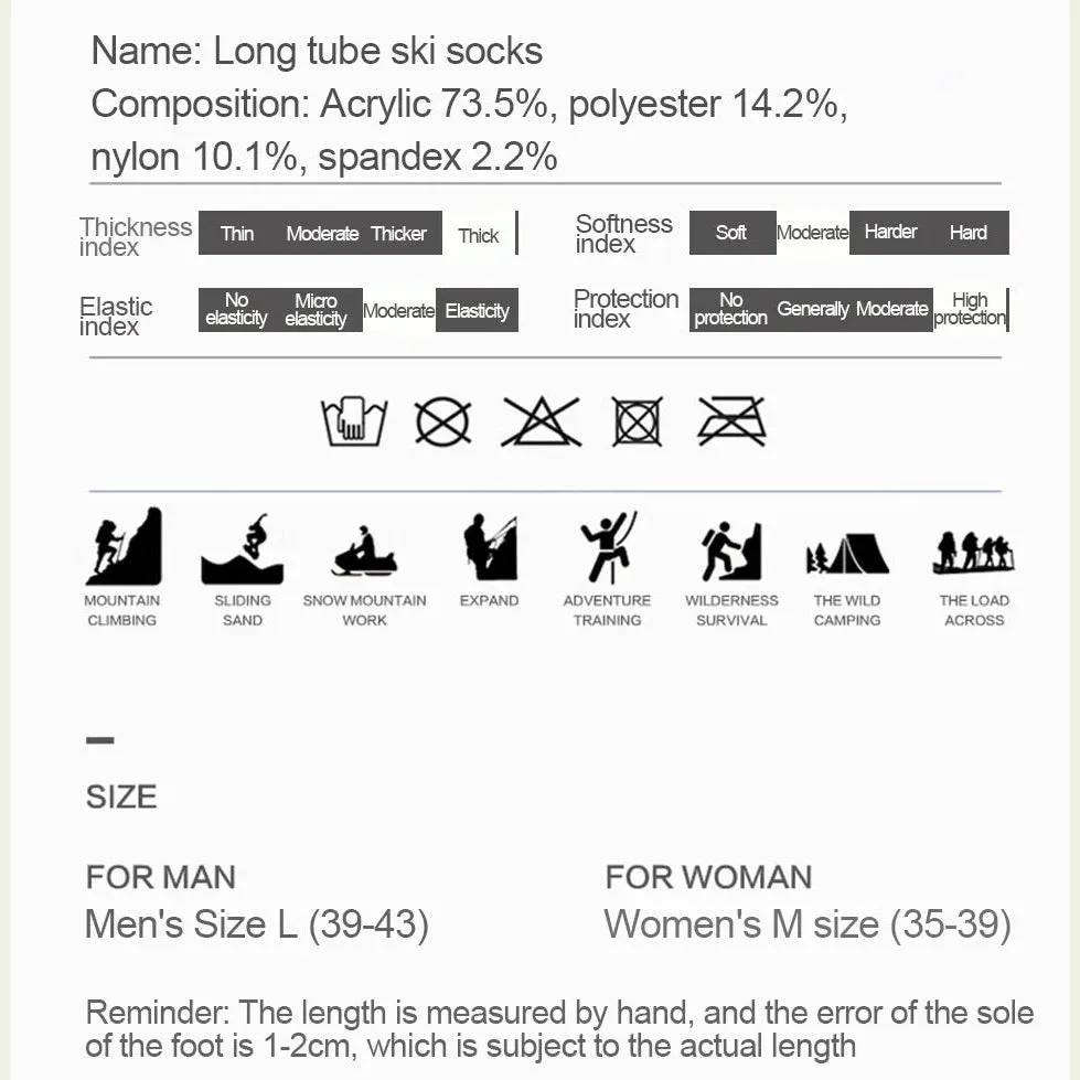 KoKossi Winter Thicken Long Tube Hiking Ski Mountaineering Socks Women Men Terry Thick Bottom Skin-friendly Non-slip Warm Socks