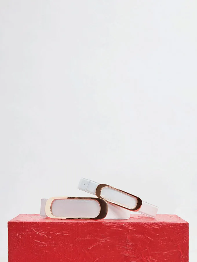 Medium Timon Reversible Belt in Ivory & Nude Leather