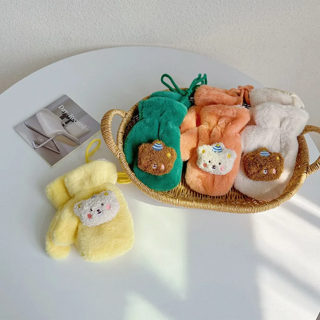 Party Bear Candy Color Plush Mittens