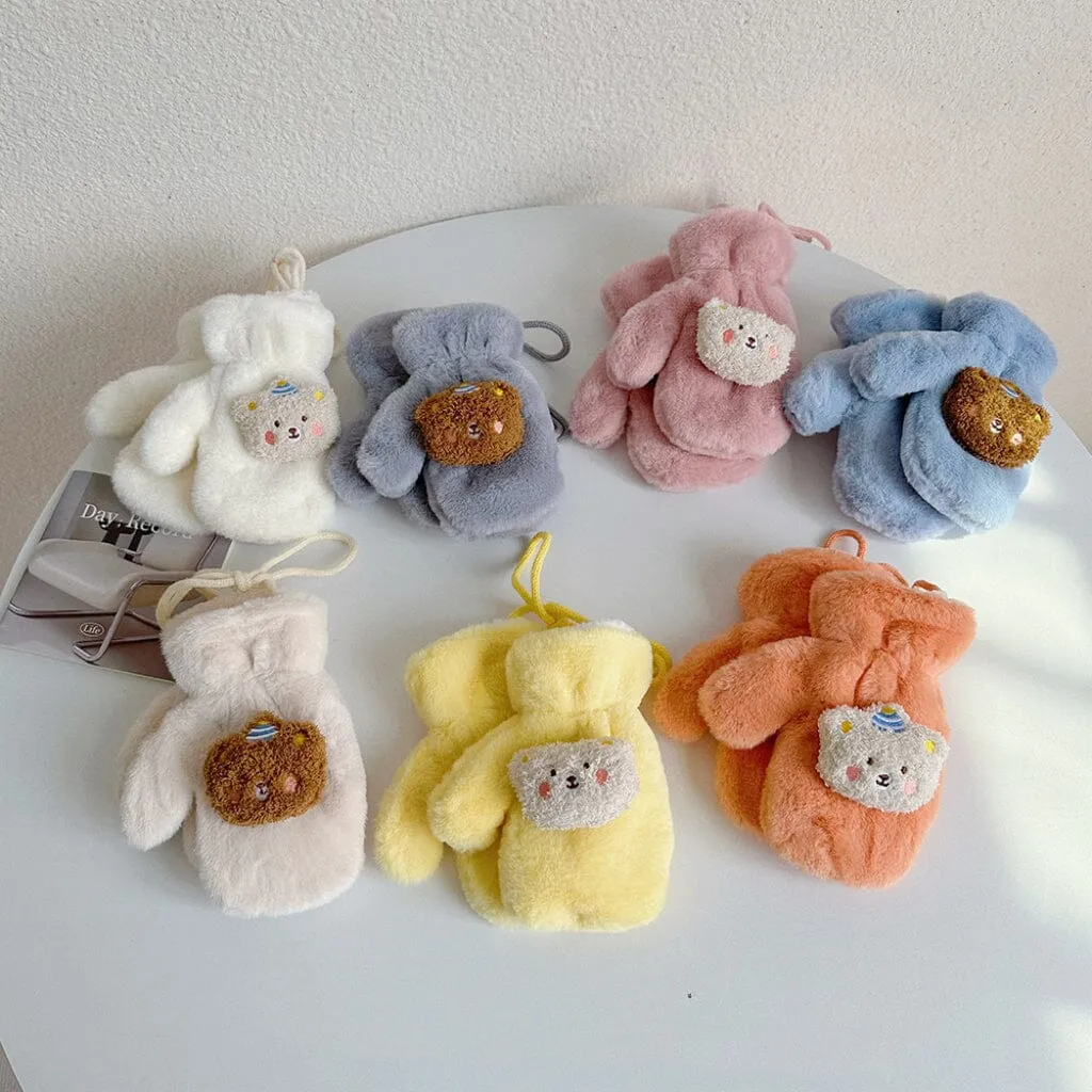 Party Bear Candy Color Plush Mittens
