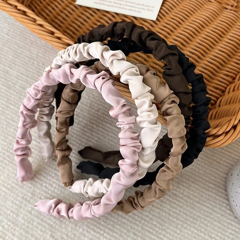Solid Color Silky Satin Pleats Headbands