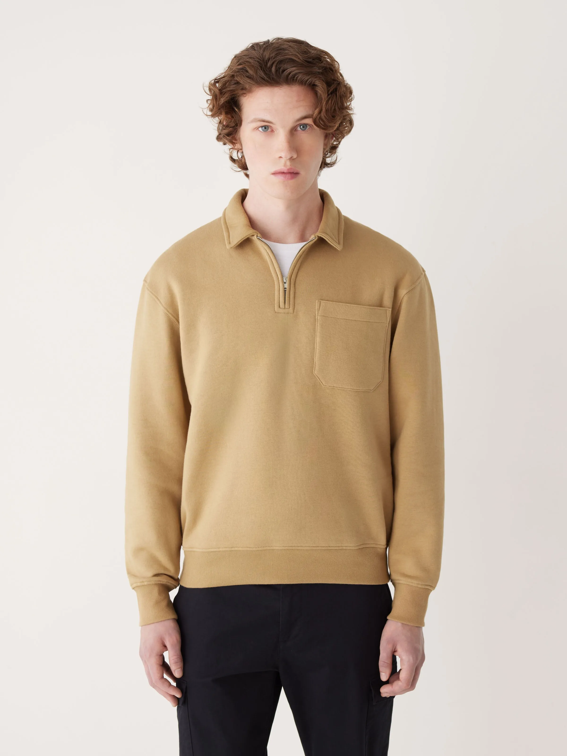 The Half-Zipped French Fleece Pullover in Deep Spelt